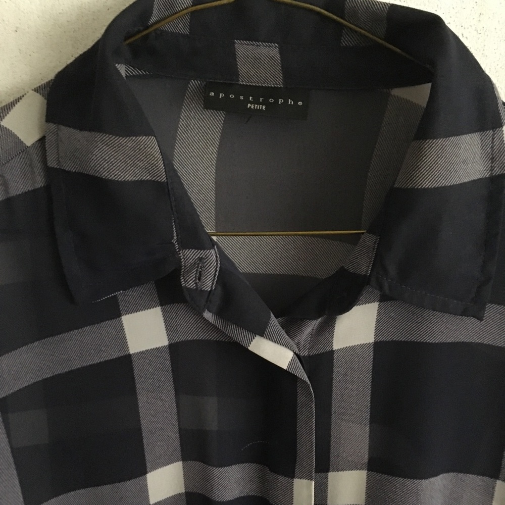 Navy & White Sheer Plaid Duo Sleeve Long Shirt PSM